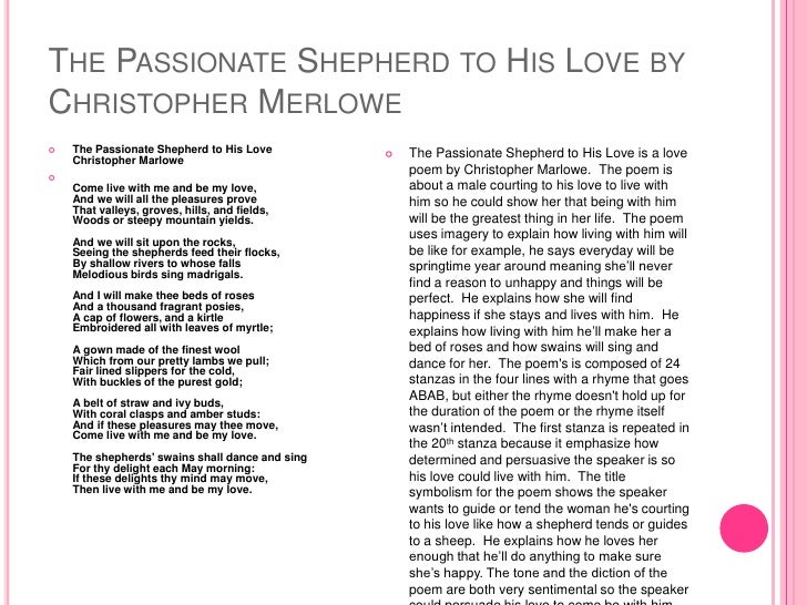 analysis of the nymphs reply to the shepherd passionate shepherd to his love thesis